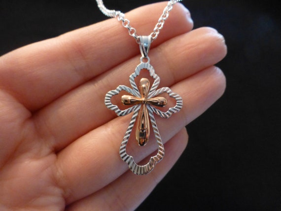 Vintage Rose Gold Over Sterling Silver Cross Neck… - image 3