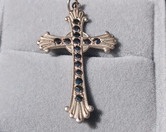 Antique Victorian 1890s Solid Sterling Marcasite Cross Pendant, Very Good Condition, Wow, Great Gift Idea!