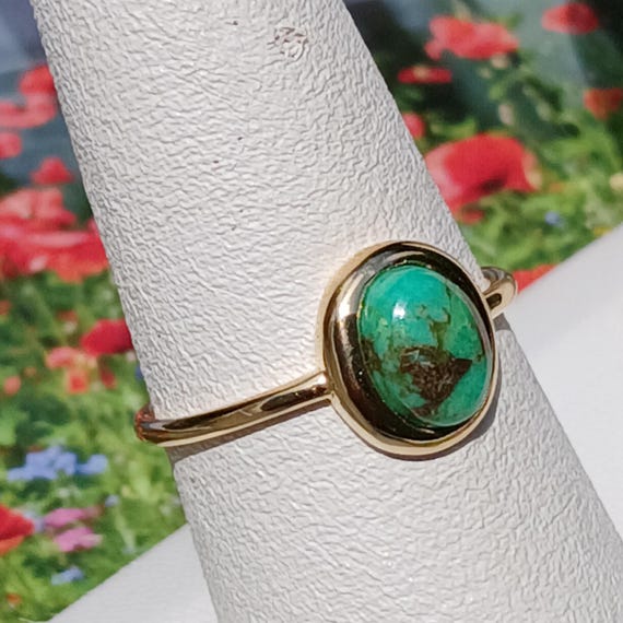 Vintage Green Turquoise Solid Sterling Silver Gol… - image 1