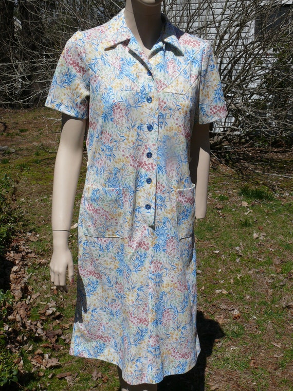 Vintage Spring Print 1960s Mod Polyester Dress, S… - image 1