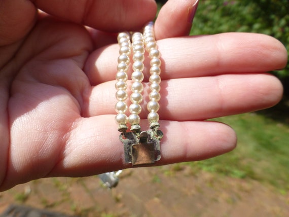 Antique Edwardian Three Strand Pearl Bracelet With Rhinestone Clasp Silver Plated Gift Idea Fashion Staple Unique!