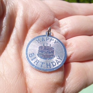 Antique Art Deco HAPPY BIRTHDAY Charm, Silver Plated, Very Good Condition, Wow Perfect Gift For Birthday