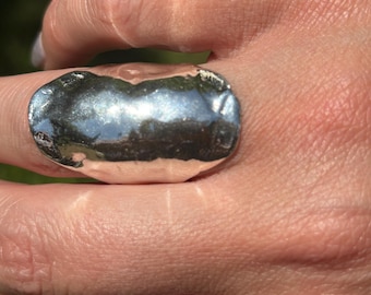 Vintage Modernist Solid Sterling Silver Band Ring, Size 8, Amazing Design, Artisan Look, Rare, Must See