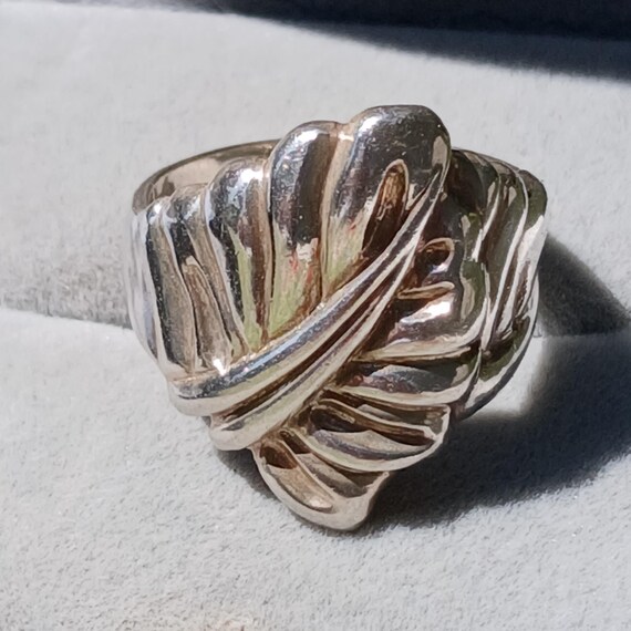 Vintage Leaf Pattern Solid Sterling Silver Bold P… - image 4