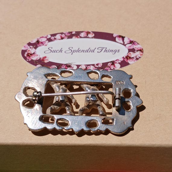 Antique Victorian Two Cherubs Solid Silver Brooch… - image 6