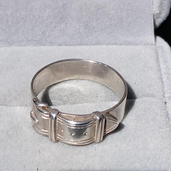 Antique British Solid Sterling Silver Buckle Ring… - image 7