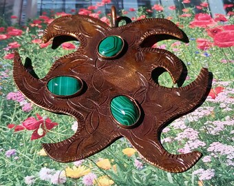 Massive Vintage Malachite Copper Modernist Artisan Pendant, Fabulous Rare Piece, Handmade, 1960s, Very Good Condition, Wow!