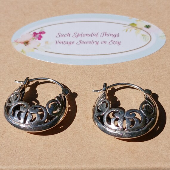 Vintage Handmade Solid Sterling Silver Pierced Ho… - image 5