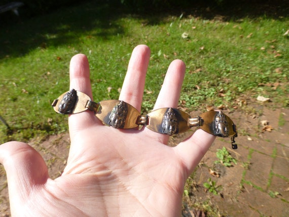 Vintage 1950s Mayan Faces Copper Link Bracelet, C… - image 2