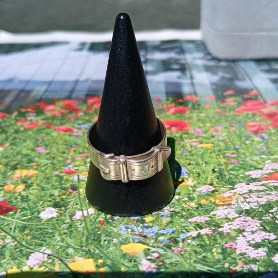 Antique British Solid Sterling Silver Buckle Ring… - image 5