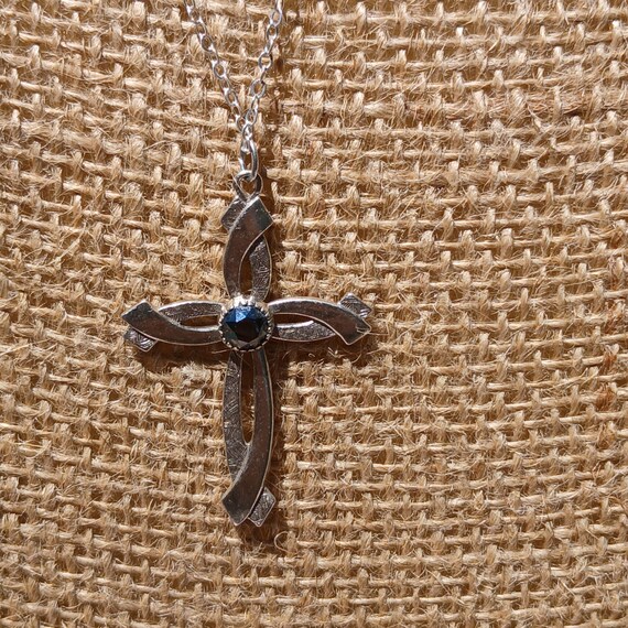 Antique Solid Sterling Silver Cross Necklace, 18'… - image 2