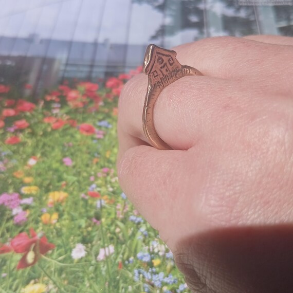 Bold Handmade Bronze House Statement Ring, Size 6… - image 4