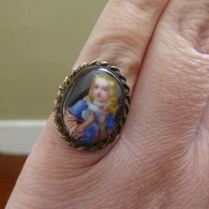 Rare Antique Victorian 14k Solid Gold Painted Blonde Child Ring, 1880s, Size 5.5, Unique Design, Must See