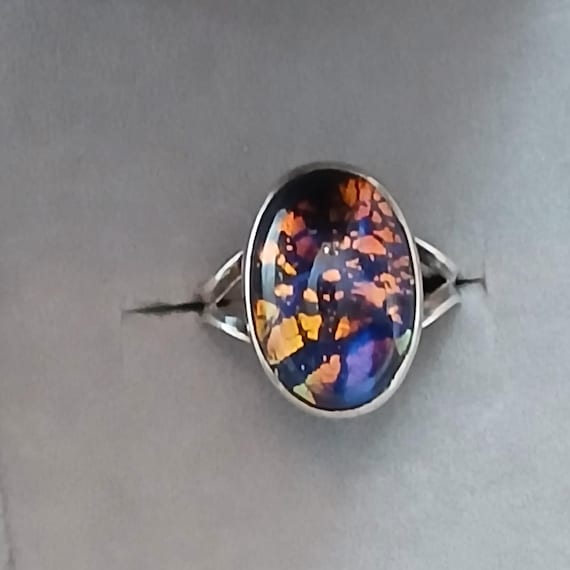 Antique Solid Sterling Silver Dragon's Breath Rin… - image 3