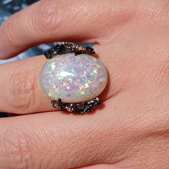 Vintage Oxidized Solid Sterling Silver Created Op… - image 5