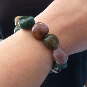 Vintage Genuine Jasper Stretch Bracelet, Real Stones, Great Weight, Unusual, Amazing Details, Must See, Look!