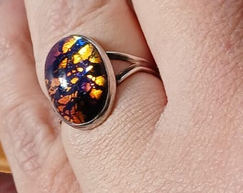 Antique Solid Sterling Silver Dragon&#39;s Breath Ring, Arts and Crafts, Bold Look, Good Condition, Size 6, Look