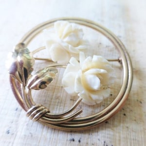 Vintage Carved Roses 12k Gold Filled Large Gold Filled Brooch, Wow, Amazing Piece, 1980s, Look! Great Piece for Gift