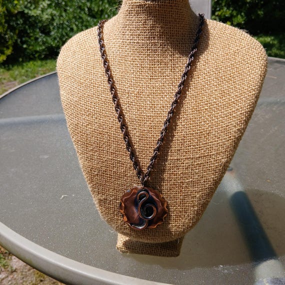 Antique Solid Copper E Initial Necklace, Perfect … - image 2