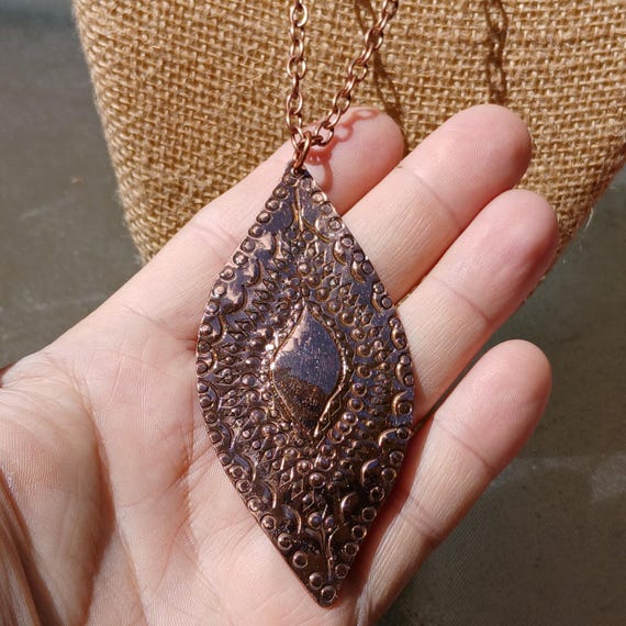 Antique Unique Solid Copper Handmade Artisan Pend… - image 1