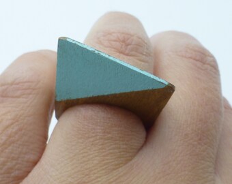 Vintage Art Deco Blue Enamel and Wood Ring, Statement Piece, Size 7.5, 1950s, Modernist, Amazing! Look!