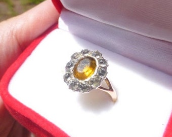 Rare Antique 1820s Georgian Solid Rose Gold Foiled Citrine Flower Ring, Size 5.5, Wonderful Antique 1820s Ring, Gift Idea, Look