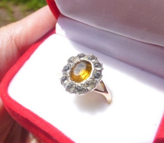 Rare 1820s Georgian Solid Rose Gold Foiled Citrine