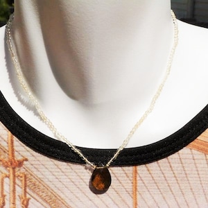 Vintage 1970s Smoky Quartz Pendant Faceted Teardrop Necklace, 16&#39;&#39; Chain, Love Beads Necklace, Very Good Condition, Wow