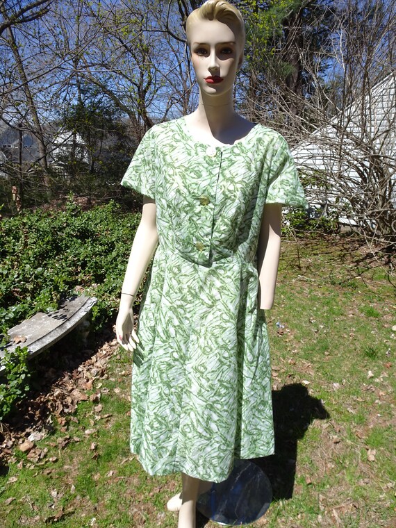 Rare Art Deco 1940s Patterned Day Dress, Summer D… - image 1