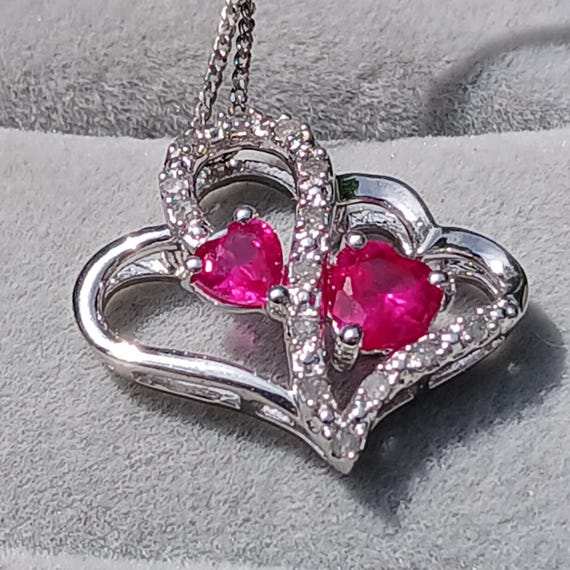 Vintage Genuine Ruby Solid Sterling Silver Heart … - image 1