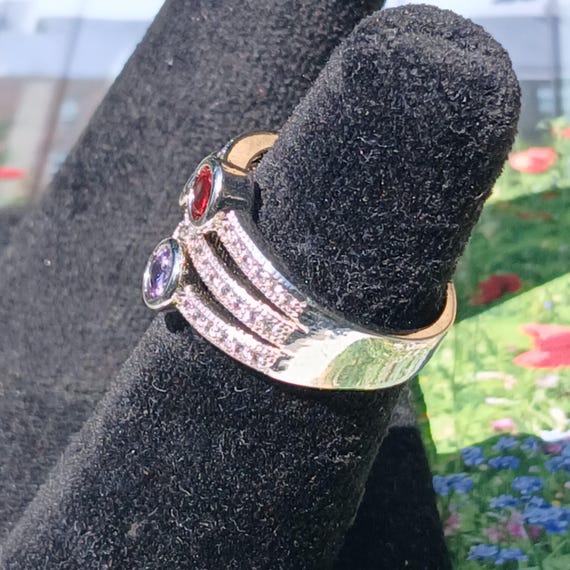 Vintage Ruby Amethyst Solid Sterling Silver Ring,… - image 7