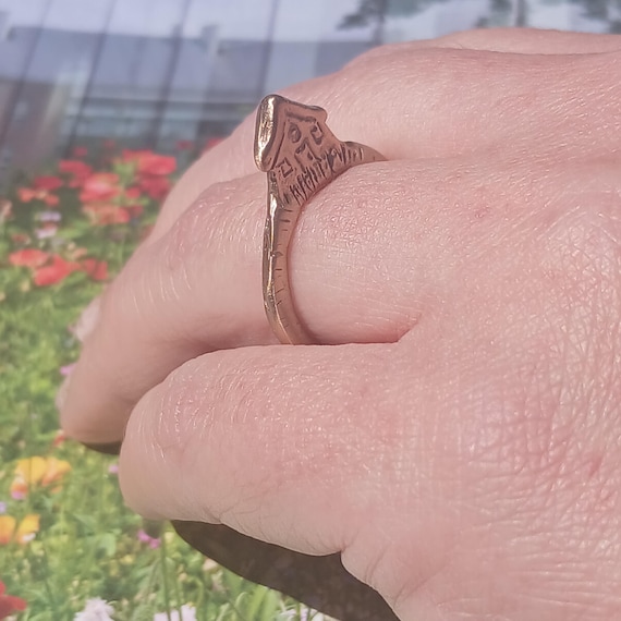 Bold Handmade Bronze House Statement Ring, Size 6… - image 2