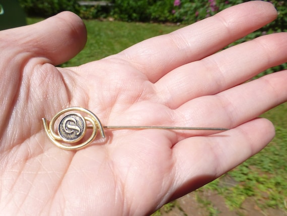 Antique Edwardian "P" Gold Filled Stick Pin, Circ… - image 1