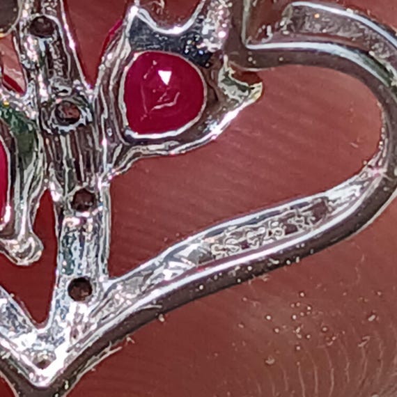Vintage Genuine Ruby Solid Sterling Silver Heart … - image 7