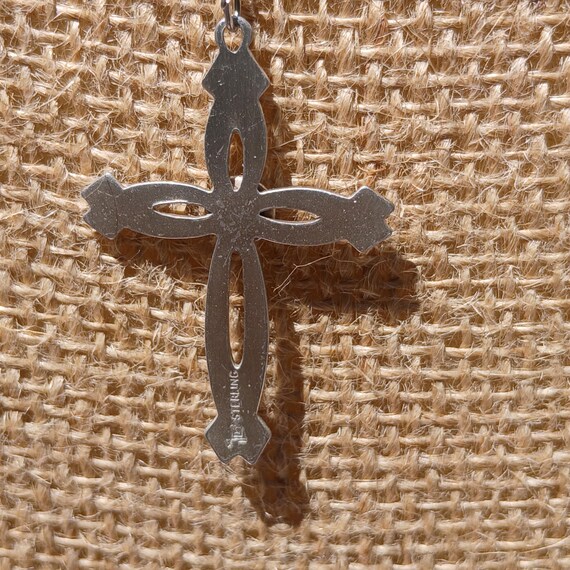 Antique Solid Sterling Silver Cross Necklace, 18'… - image 6