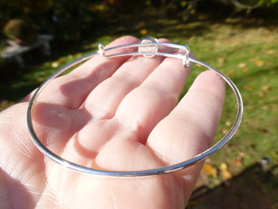 Vintage Silver Plated White Stone Bangle Bracelet… - image 3