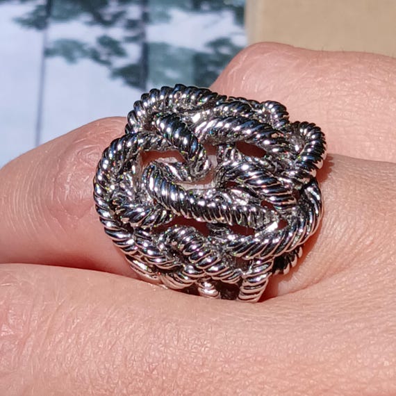 Vintage 1970s Modernist Twist Rope Silver Plated Ring… - Gem