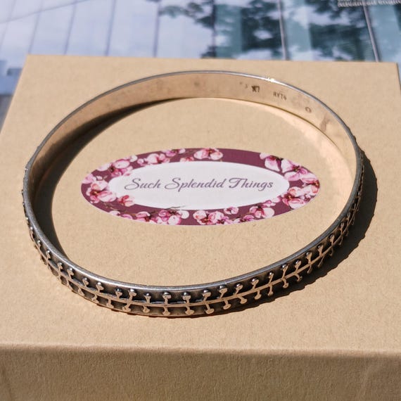 Bold Modernist Vintage Solid Sterling Silver Bang… - image 7