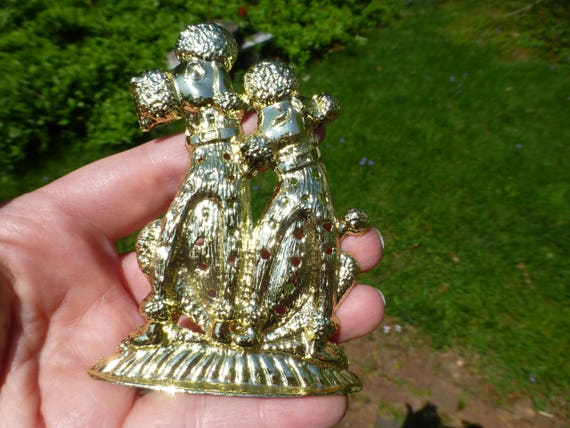 Vintage Earring Tree Art Deco Poodles Gold Tone E… - image 1