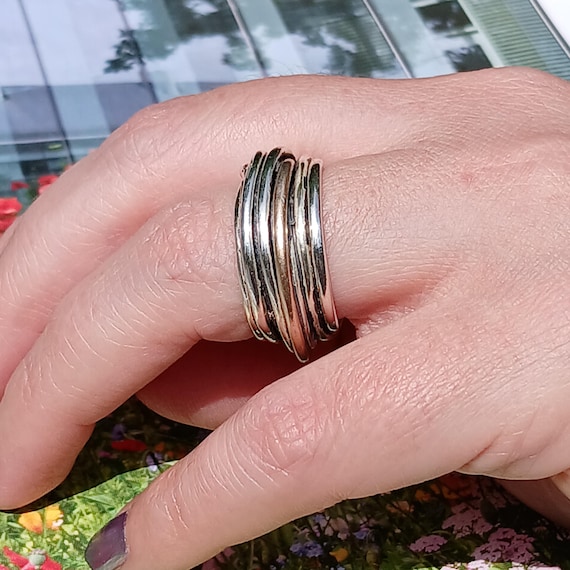 Heavy Artisan Bold Solid Sterling Silver Ring, Si… - image 1