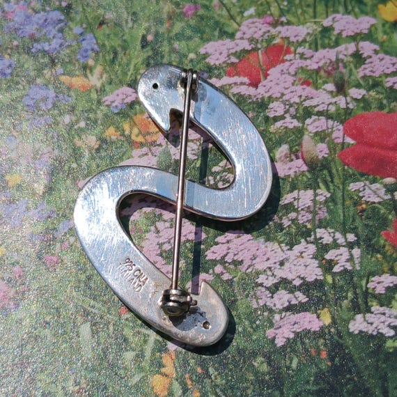 Art Deco "S" Solid Sterling Silver Initial Brooch… - image 4