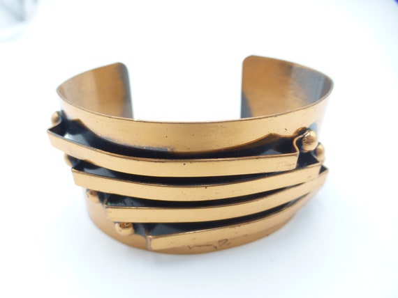 Bold Modernist Vintage 1960s Copper Cuff Style Ba… - image 1