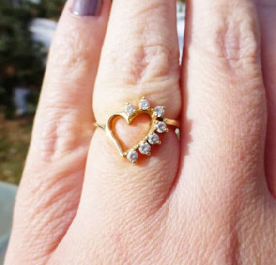 Vintage Solid 14k Yellow Gold Heart Ring, Promise… - image 2