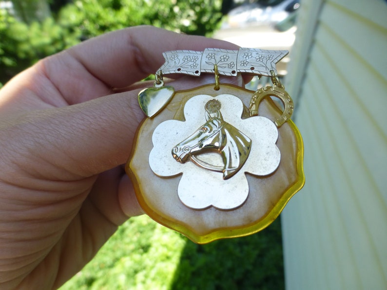 Art Deco Celluloid Horse Brooch Unusual Design Circa 1950s Equestrian Interest Motif Unique Wow