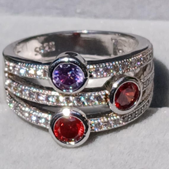 Vintage Ruby Amethyst Solid Sterling Silver Ring,… - image 3