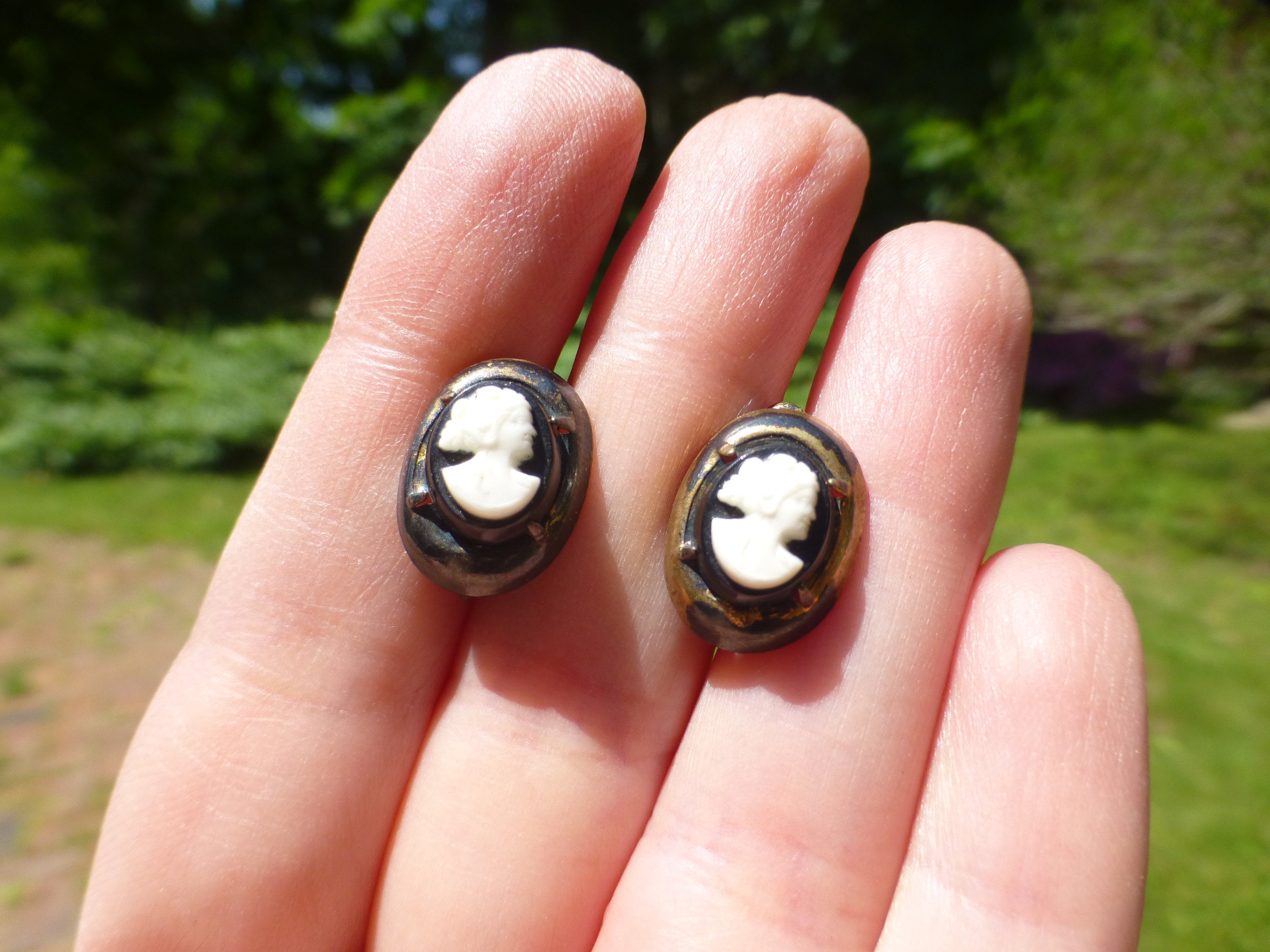 Antique Tiny Cameo Edwardian Gold Filled Earrings, Antique