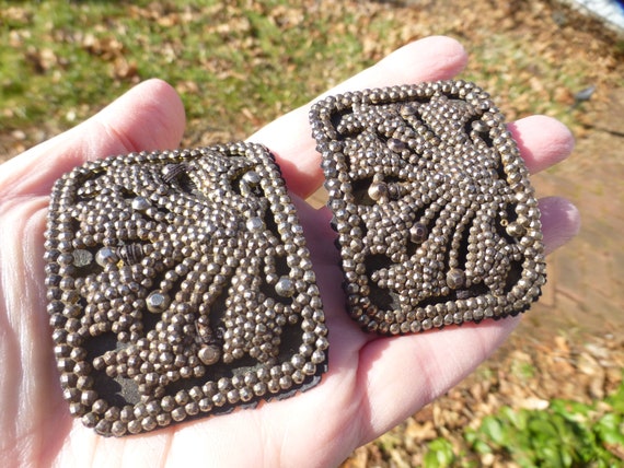 Rare Antique Georgian Cut Steel Shoe Buckles, Cir… - image 1