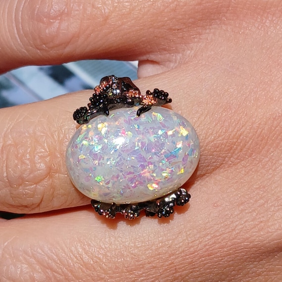 Vintage Oxidized Solid Sterling Silver Created Op… - image 1