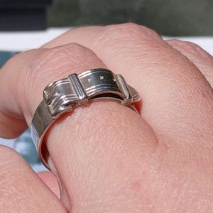 Antique British Solid Sterling Silver Buckle Ring Antique Victorian Wedding Band Ring, Unusual Design Ring, Size 10