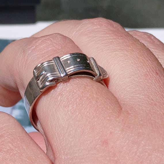 Antique British Solid Sterling Silver Buckle Ring… - image 1